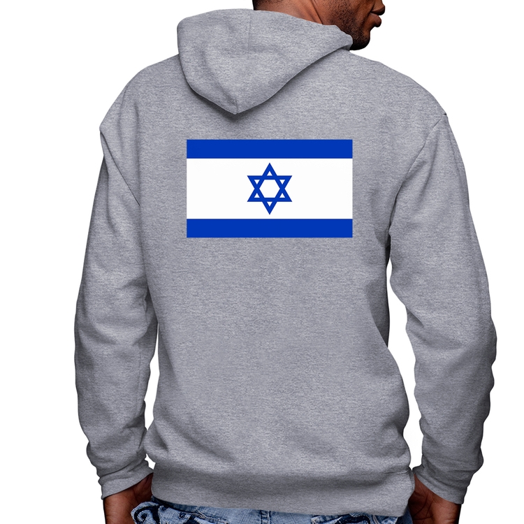 Blusa Moletom Bandeira Israel Masculina com Capuz e Zíper - Mescla