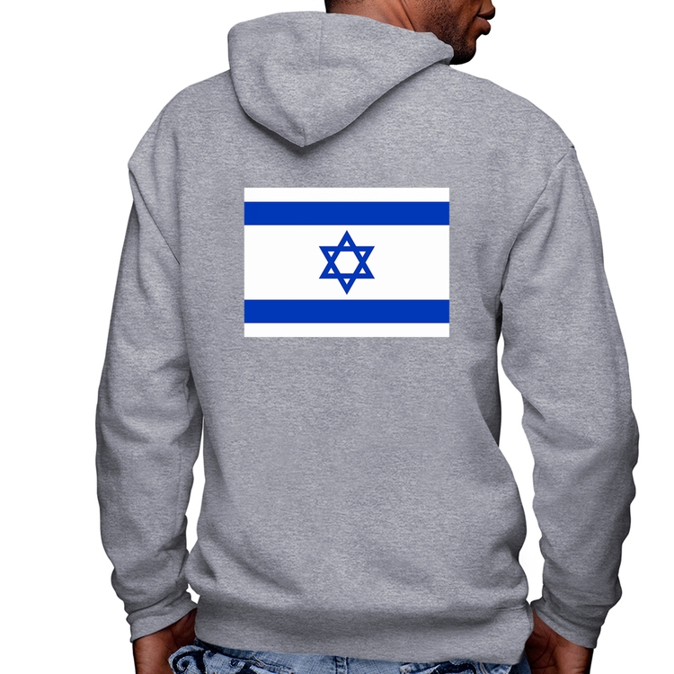 Blusa Moletom Bandeira Israel Masculina com Capuz e Zíper - Mescla