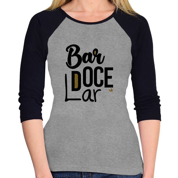 Baby Look Raglan Bar doce lar Manga 3/4 - Cinza/Preto