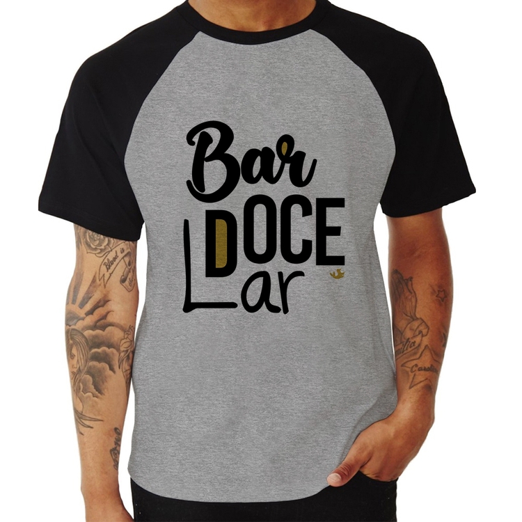 Camiseta Raglan Bar doce lar - Cinza/Preto