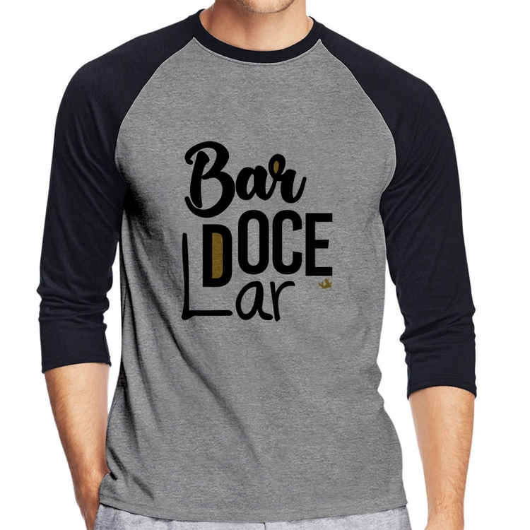 Camiseta Raglan Bar doce lar Manga 3/4 - Cinza/Preto
