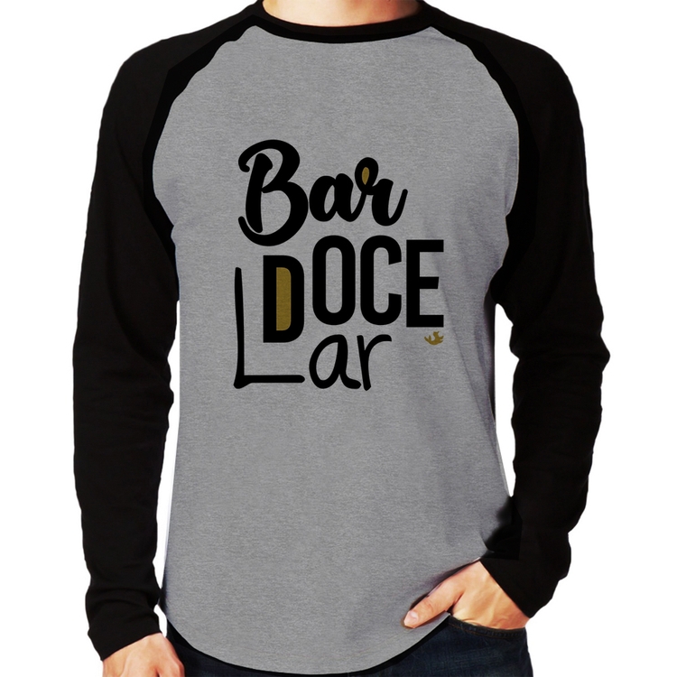 Camiseta Raglan Bar doce lar Manga Longa - Cinza/Preto
