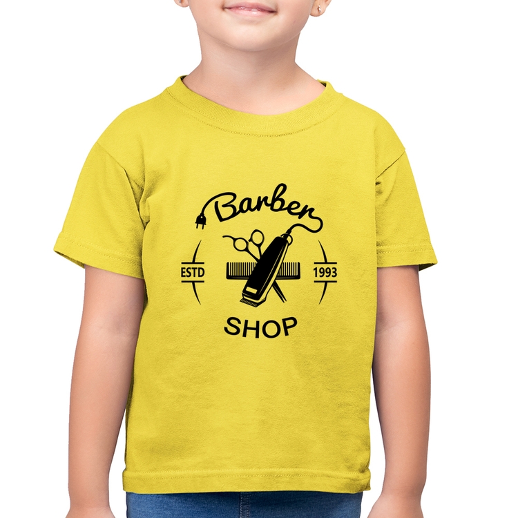 Camiseta Algodão Infantil Barber Shop - Amarelo Canário