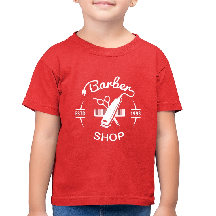 Camiseta Algodão Infantil Barber Shop - Vermelha