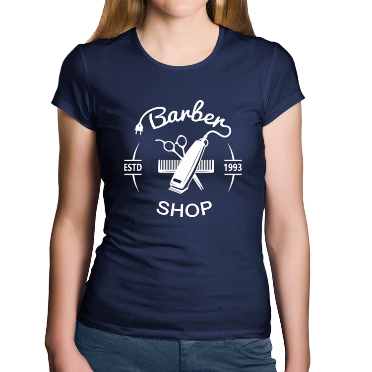 Baby Look Algodão Barber Shop - Marinho