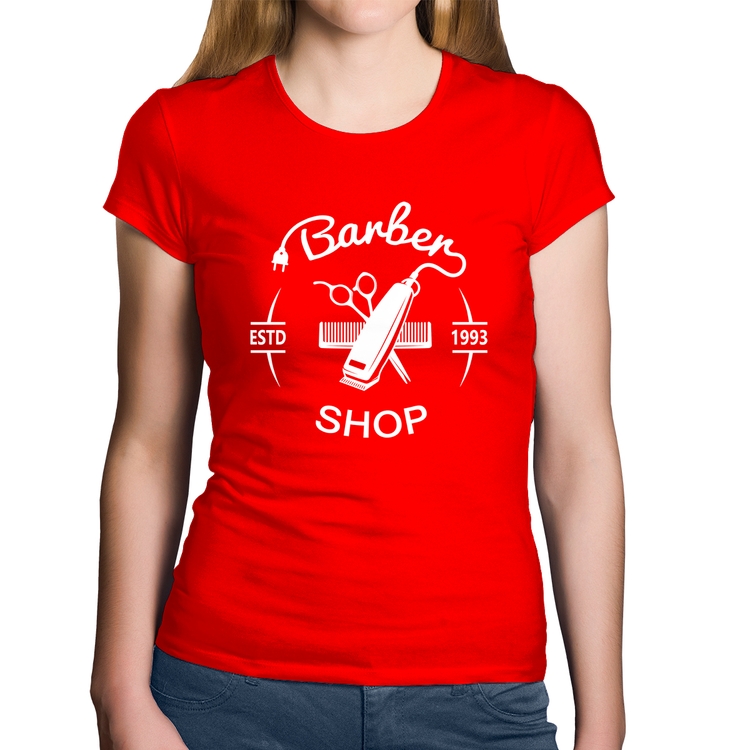 Baby Look Algodão Barber Shop - Vermelha