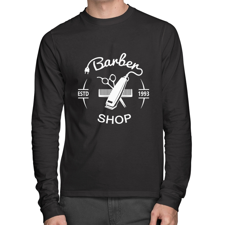 Camiseta Algodão Barber Shop Manga Longa