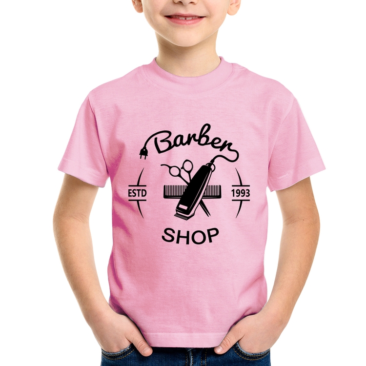 Camiseta Infantil Barber Shop - Rosa Bebê