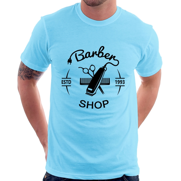 Camiseta Barber Shop - Azul Bebê