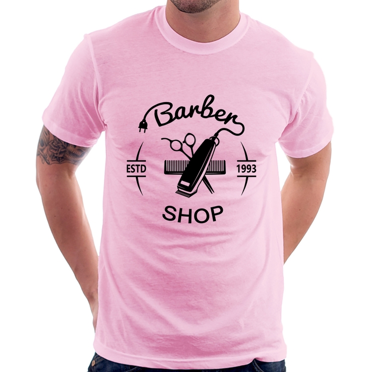 Camiseta Barber Shop - Rosa Bebê
