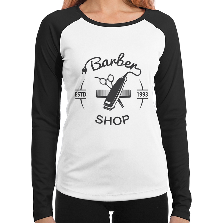 Baby Look Raglan Barber Shop Manga Longa