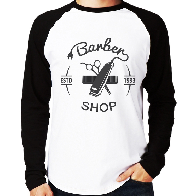 Camiseta Raglan Barber Shop Manga Longa