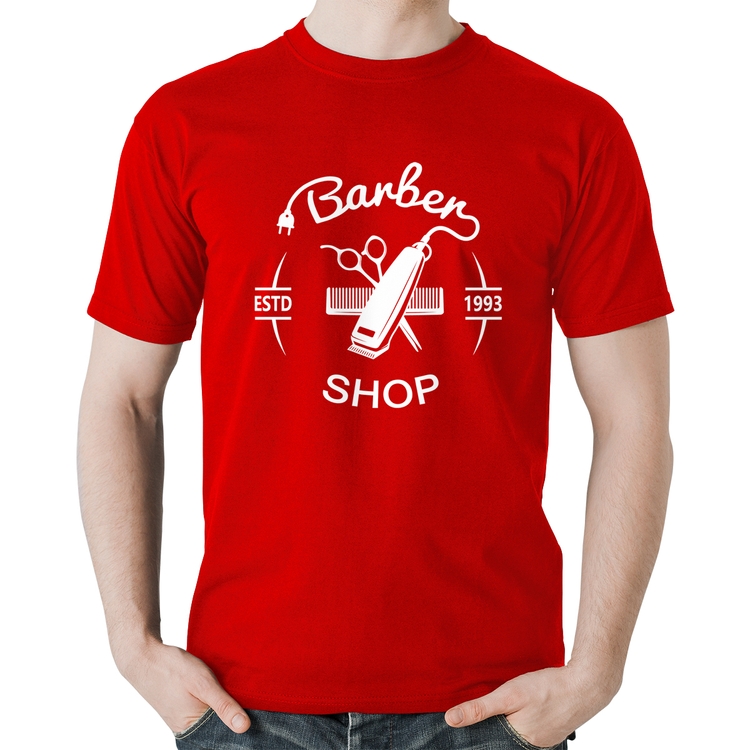 Camiseta Algodão Barber Shop - Vermelha