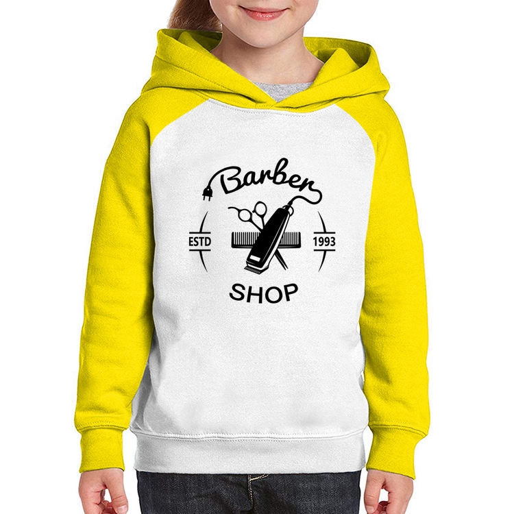 Moletom Infantil Barber Shop - Branco/Amarelo