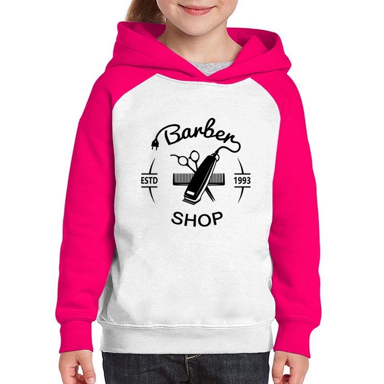 Moletom Infantil Barber Shop - Branco/Rosa