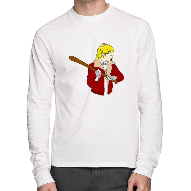 Camiseta Algodão Baseball Girl Manga Longa - Branca