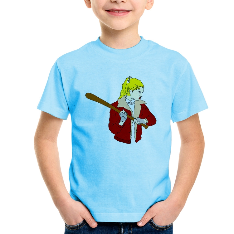 Camiseta Infantil Baseball Girl - Azul Bebê