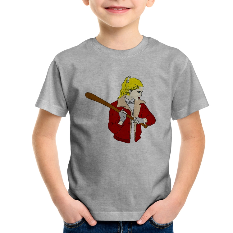 Camiseta Infantil Baseball Girl - Cinza