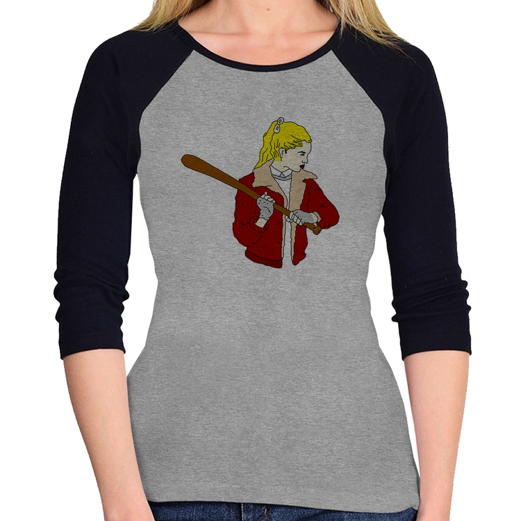 Baby Look Raglan Baseball Girl Manga 3/4 - Cinza/Preto