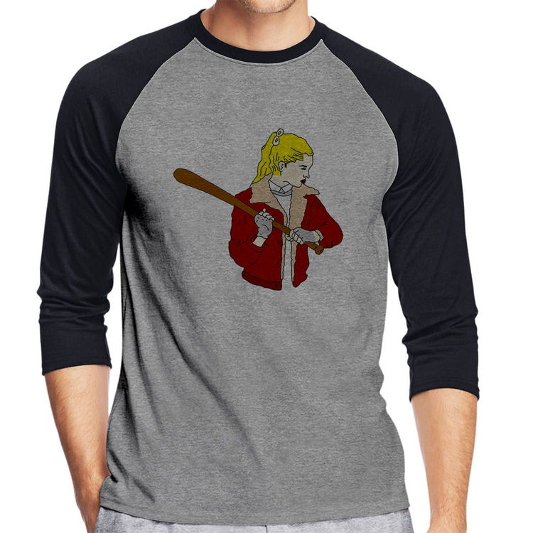 Camiseta Raglan Baseball Girl Manga 3/4 - Cinza/Preto