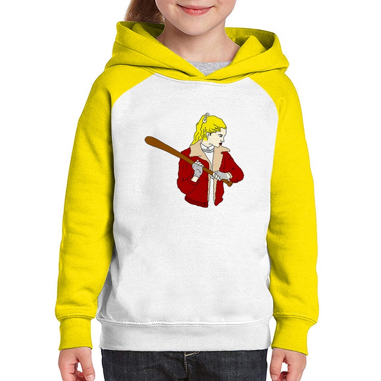 Moletom Infantil Baseball Girl - Branco/Amarelo