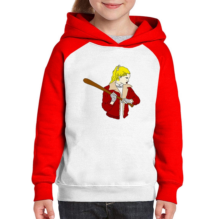Moletom Infantil Baseball Girl - Branco/Vermelho