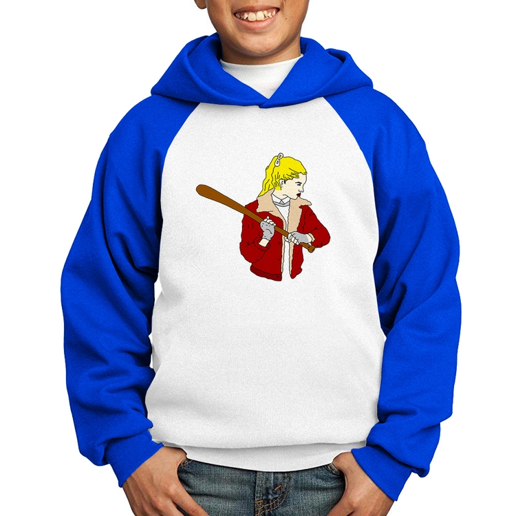 Moletom Infantil Baseball Girl - Branco/Azul