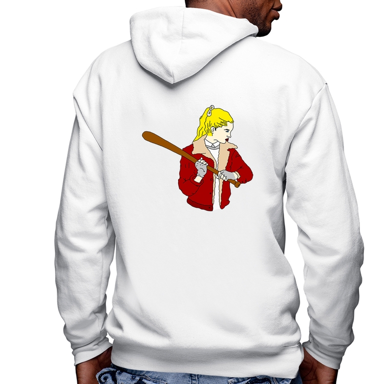 Blusa Moletom Baseball Girl Masculina com Capuz e Zíper - Branca