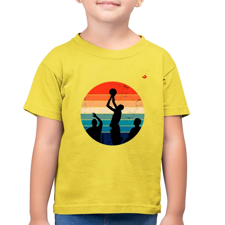 Camiseta Algodão Infantil Basquete Vintage Sunset - Amarelo Canário
