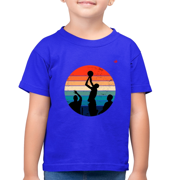 Camiseta Algodão Infantil Basquete Vintage Sunset - Azul Royal