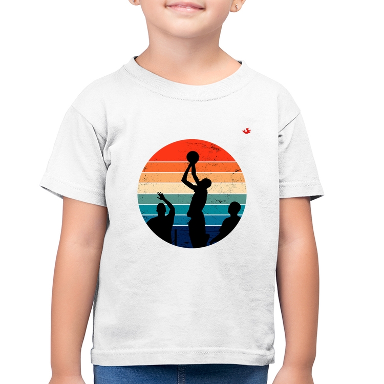 Camiseta Algodão Infantil Basquete Vintage Sunset - Branca