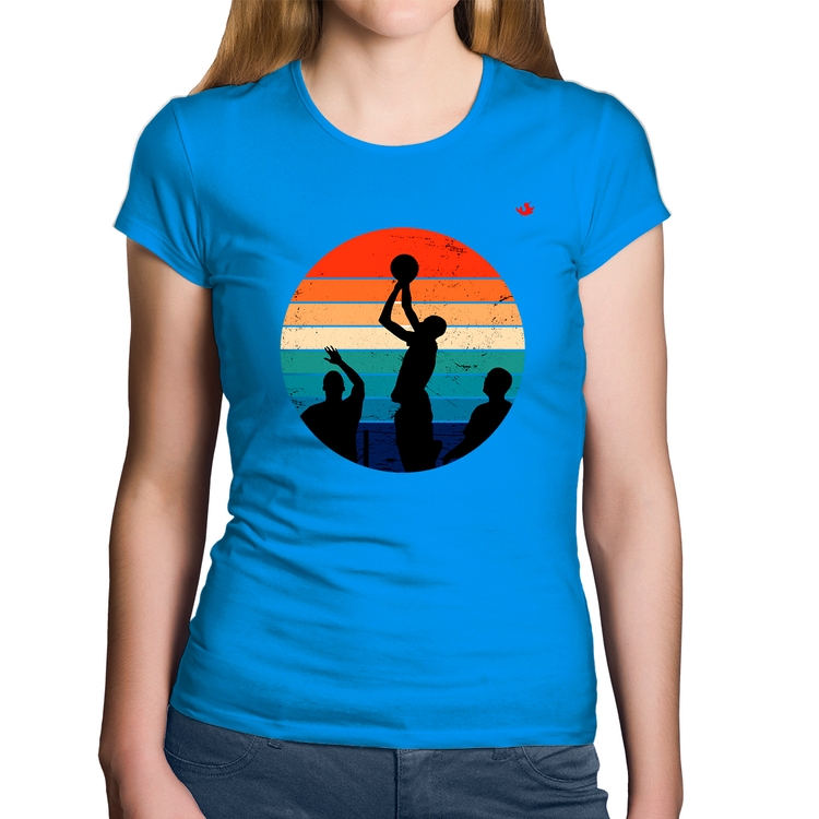 Baby Look Algodão Basquete Vintage Sunset - Azul