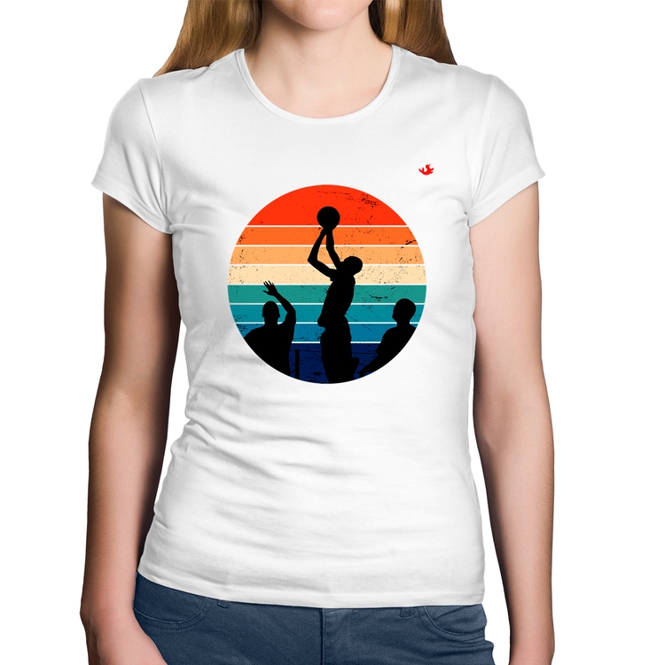 Baby Look Algodão Basquete Vintage Sunset - Branca