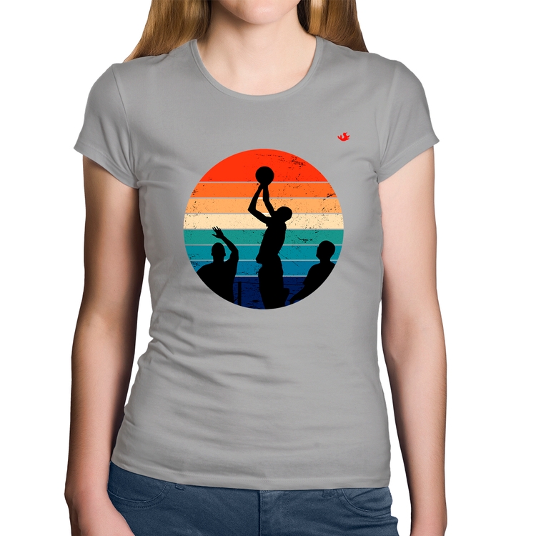 Baby Look Algodão Basquete Vintage Sunset - Cinza