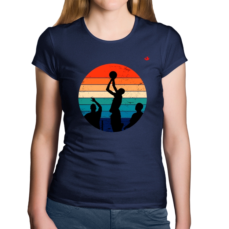 Baby Look Algodão Basquete Vintage Sunset - Marinho