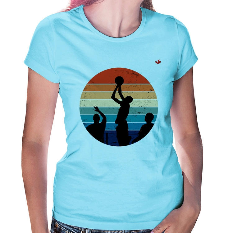 Baby Look Basquete Vintage Sunset - Azul Bebê