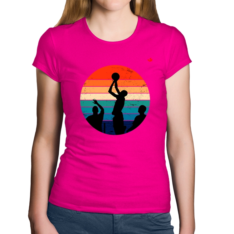 Baby Look Algodão Basquete Vintage Sunset - Rosa