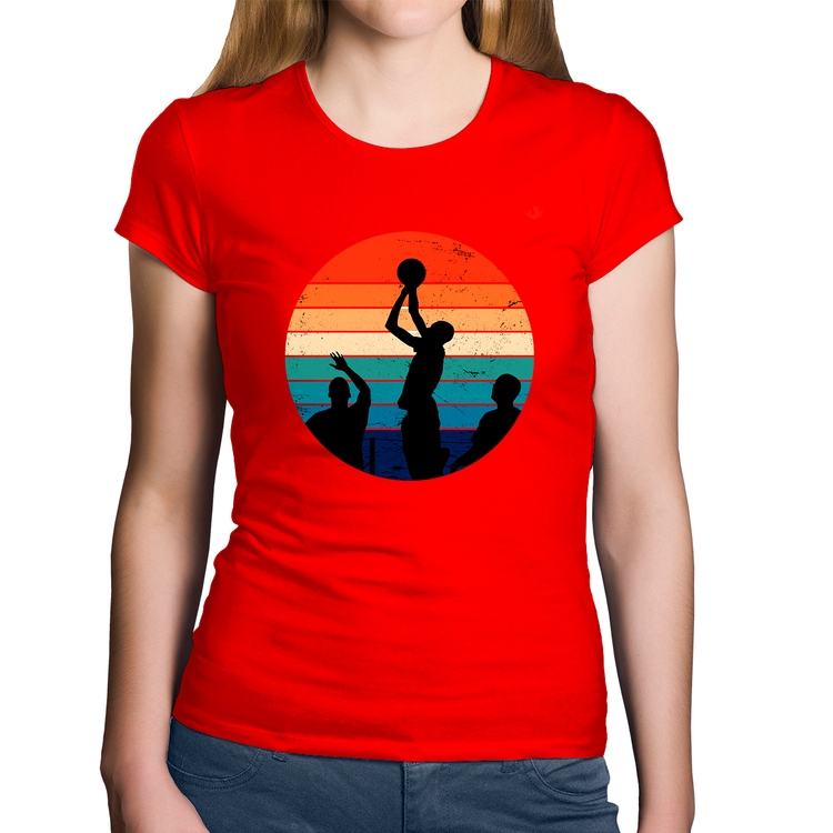 Baby Look Algodão Basquete Vintage Sunset - Vermelha