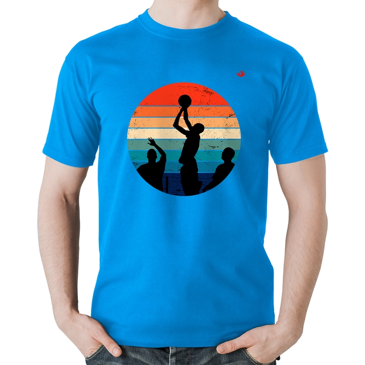 Camiseta Algodão Basquete Vintage Sunset - Azul