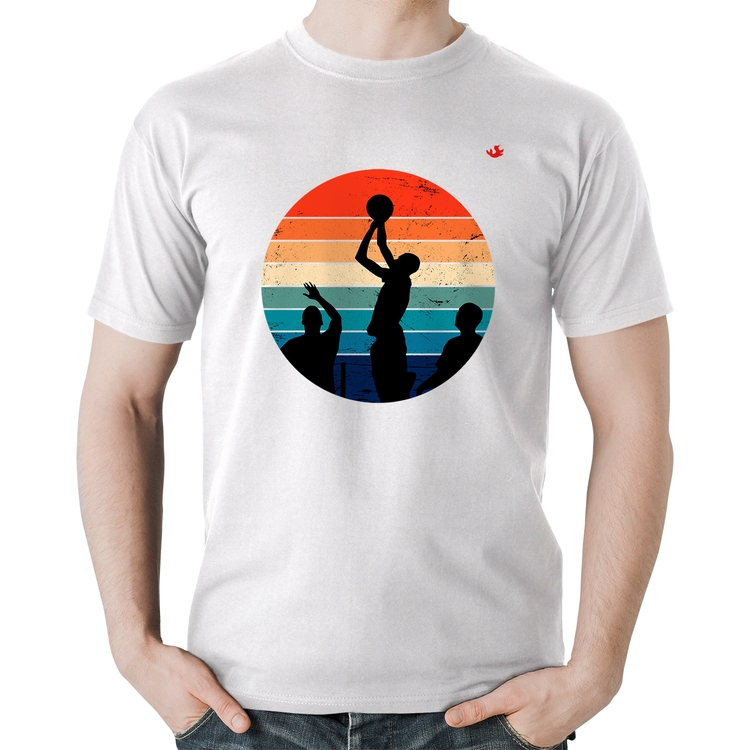 Camiseta Algodão Basquete Vintage Sunset - Branca