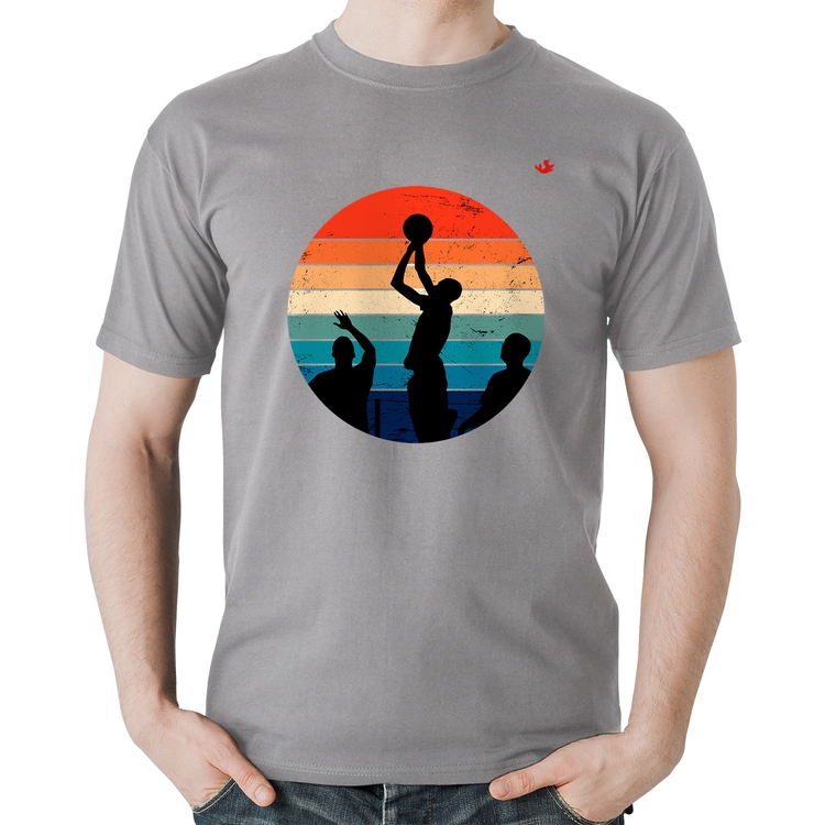 Camiseta Algodão Basquete Vintage Sunset - Cinza
