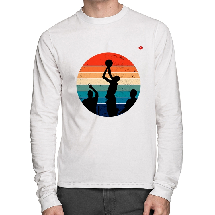 Camiseta Algodão Basquete Vintage Sunset Manga Longa - Branca