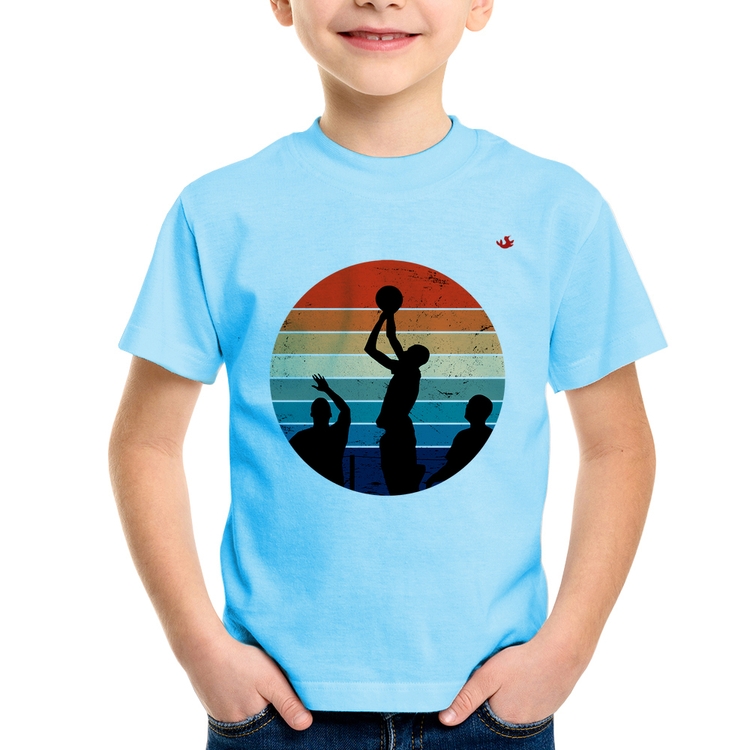 Camiseta Infantil Basquete Vintage Sunset - Azul Bebê