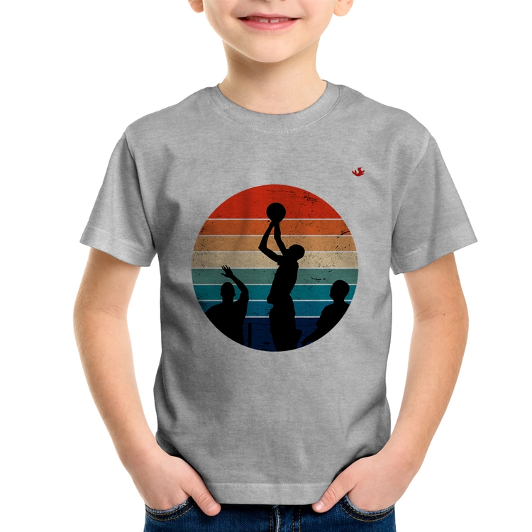 Camiseta Infantil Basquete Vintage Sunset - Cinza