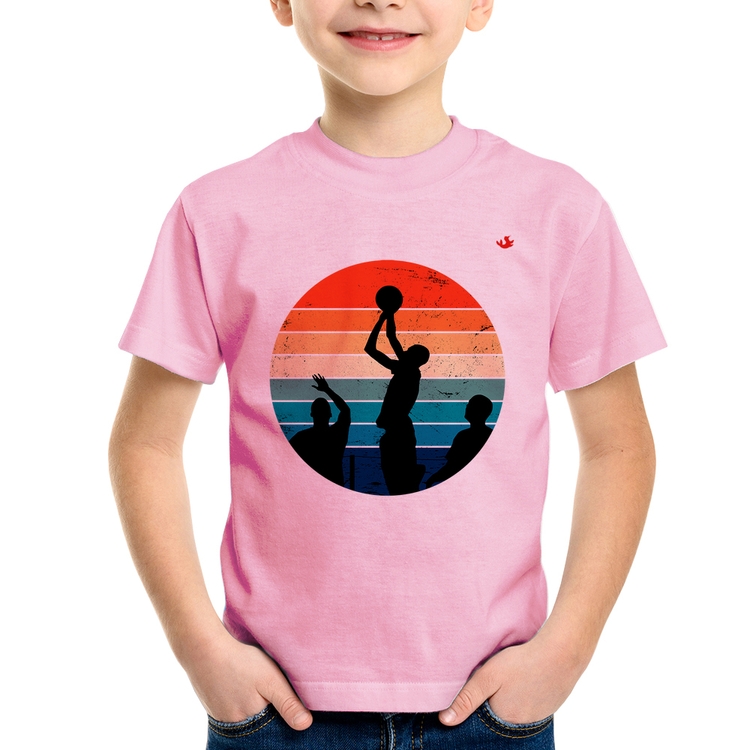 Camiseta Infantil Basquete Vintage Sunset - Rosa Bebê