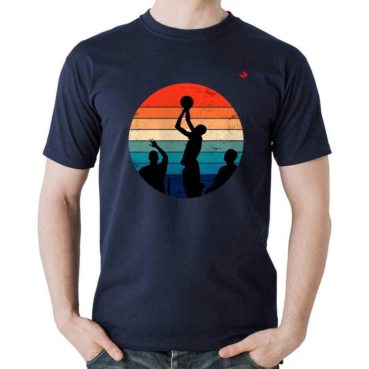 Camiseta Algodão Basquete Vintage Sunset - Marinho