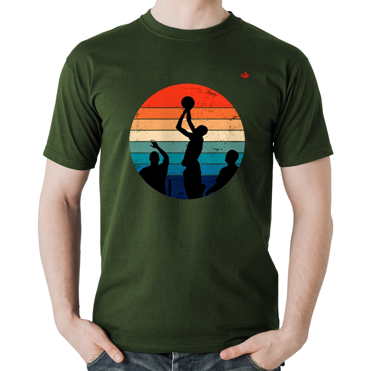 Camiseta Algodão Basquete Vintage Sunset - Musgo