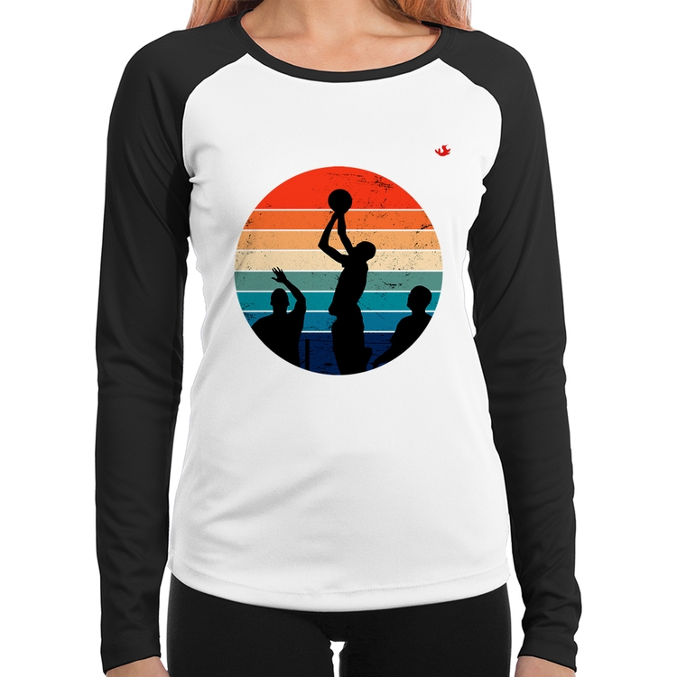 Baby Look Raglan Basquete Vintage Sunset Manga Longa