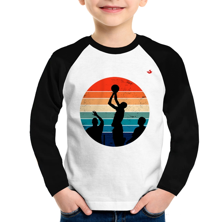 Camiseta Raglan Infantil Basquete Vintage Sunset Manga Longa