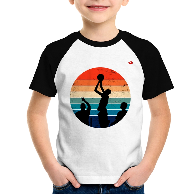 Camiseta Raglan Infantil Basquete Vintage Sunset